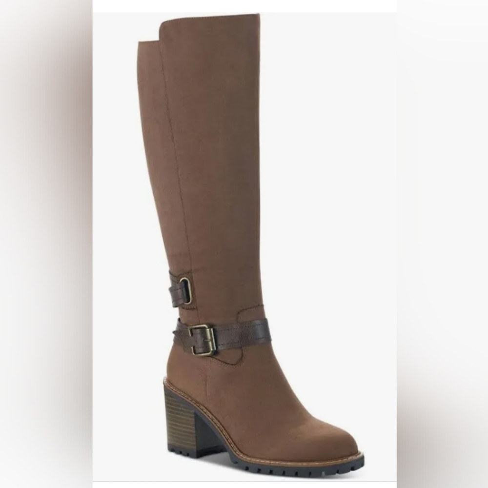 Sun & Stone VIVIAAN WOMENS ZIPPER BUCKLE KNEE-HIGH BOOTS Size 9 Brown NN…